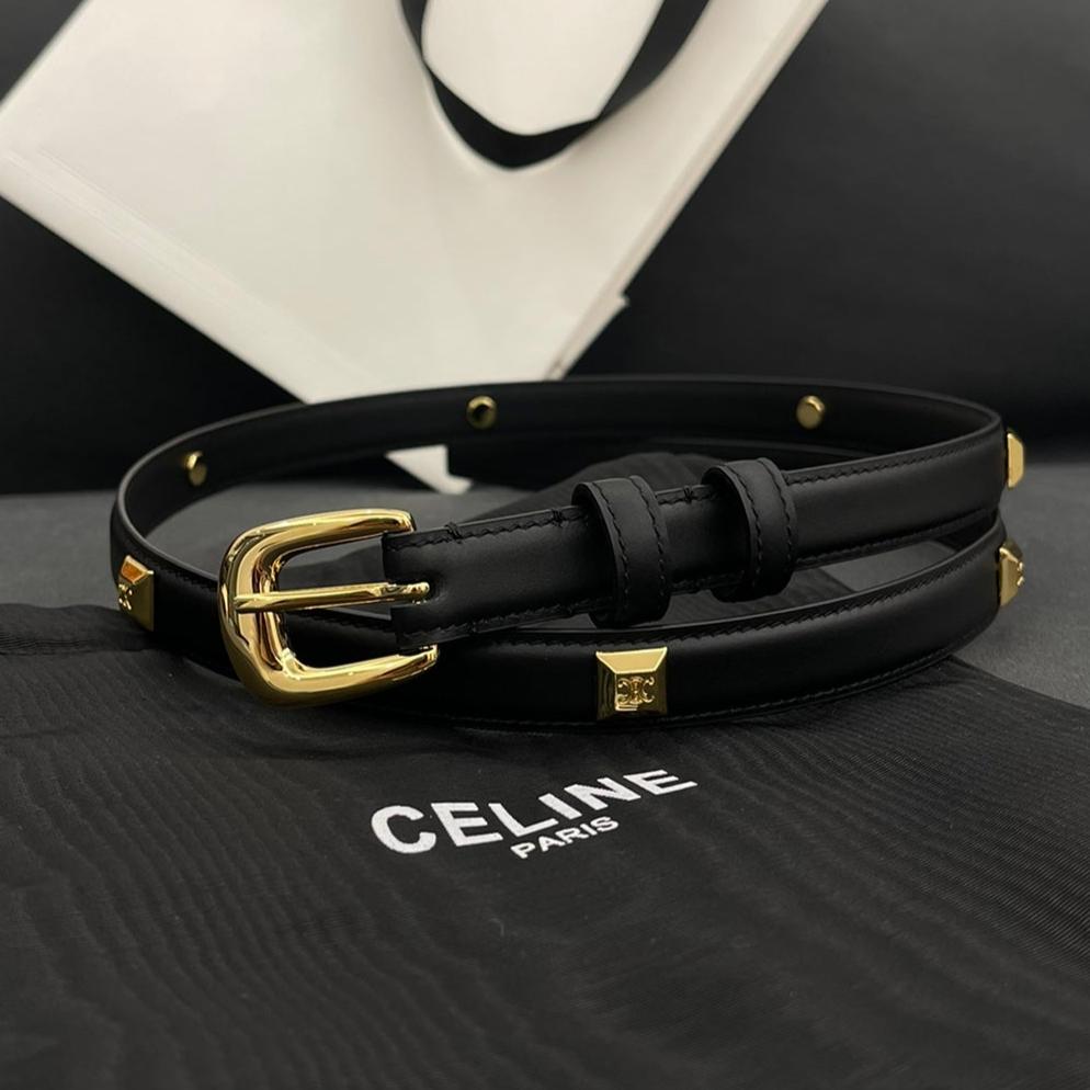 CELINE CL SMALL 18 MM TRIOMPHE BELT IN TAURILLON BLACK LEATHER GOLD HARDWARE