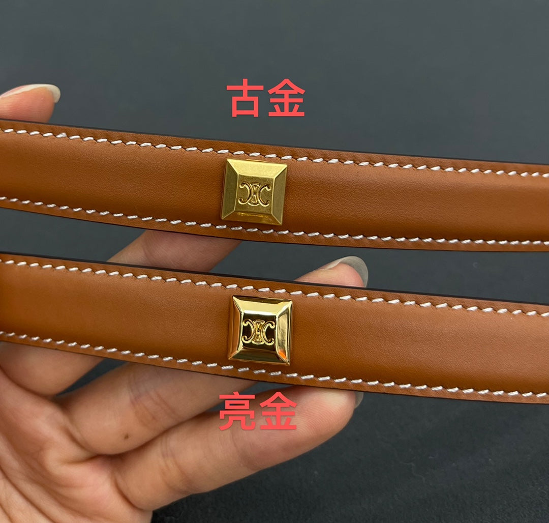 CELINE CL SMALL 18 MM TRIOMPHE BELT IN TAURILLON BRONZE BROWN LEATHER GOLD HARDWARE