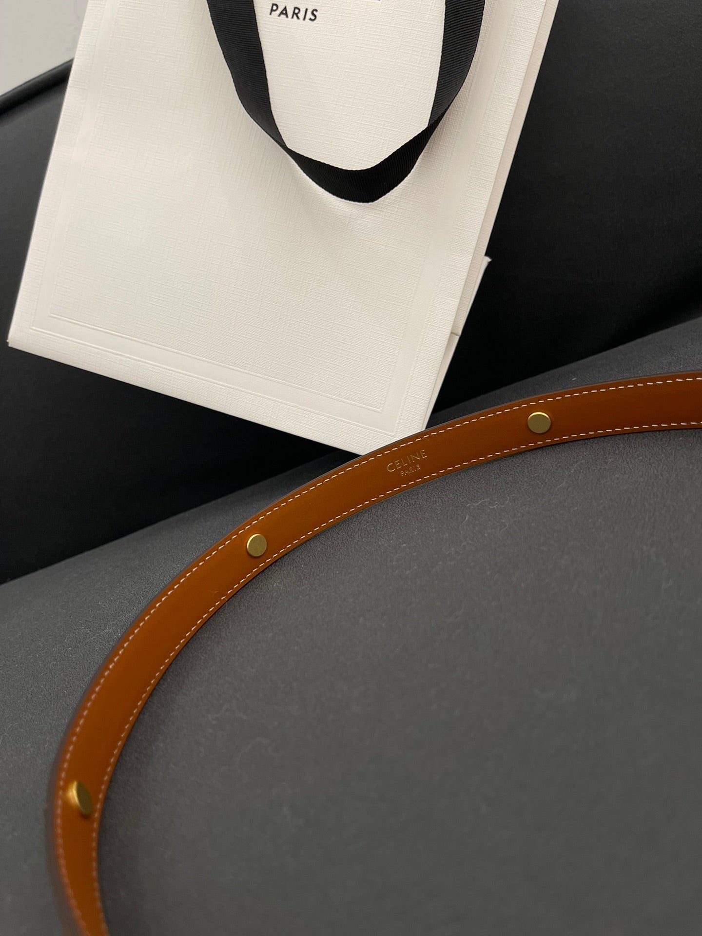 CELINE CL SMALL 18 MM TRIOMPHE BELT IN TAURILLON BRONZE BROWN LEATHER GOLD HARDWARE