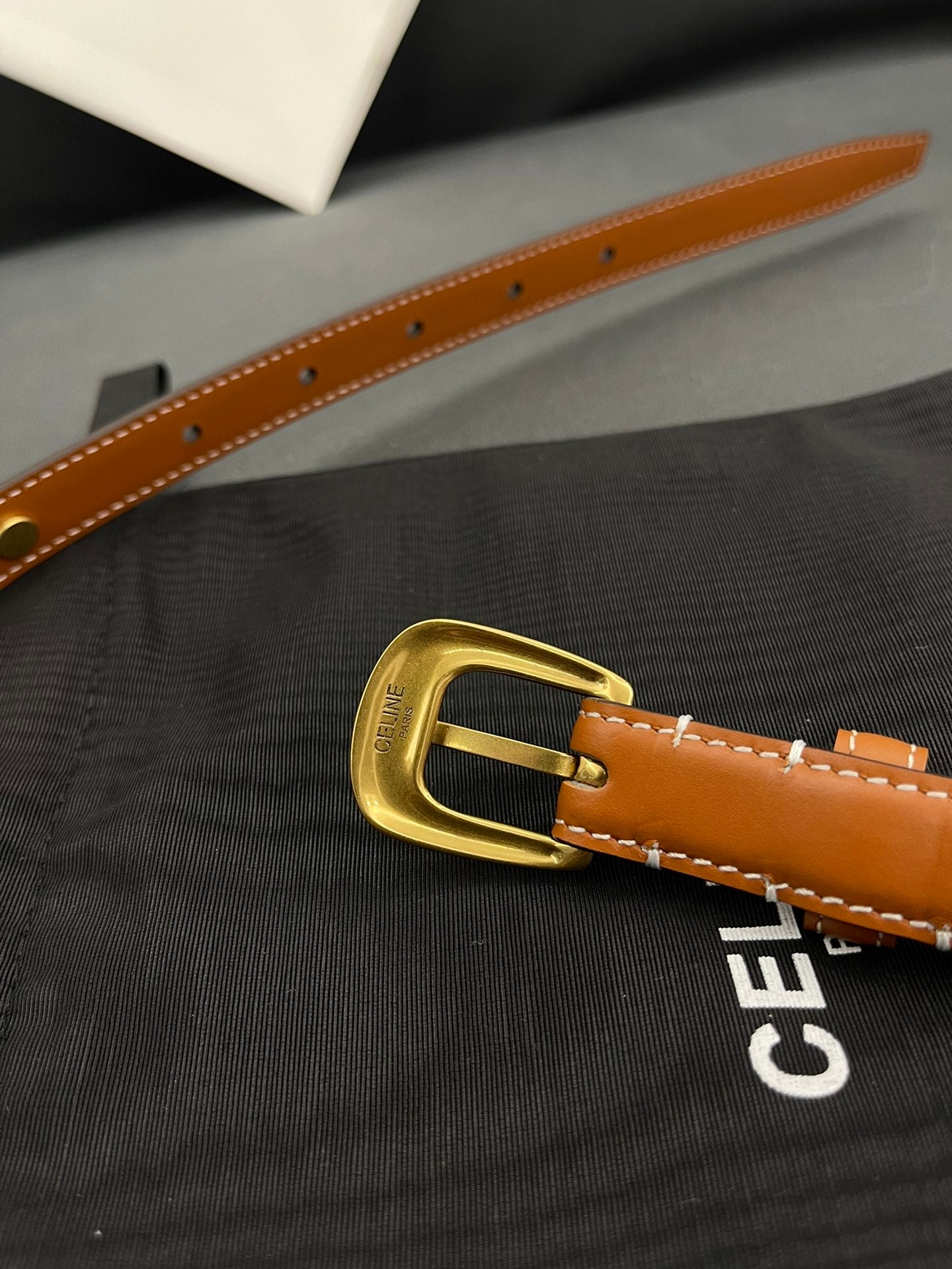 CELINE CL SMALL 18 MM TRIOMPHE BELT IN TAURILLON BRONZE BROWN LEATHER GOLD HARDWARE