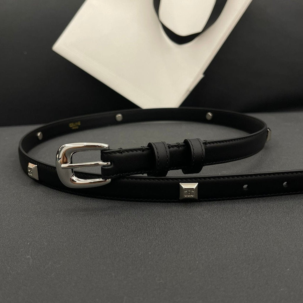 CELINE CL SMALL 18 MM TRIOMPHE BELT IN TAURILLON BLACK LEATHER SILVER HARDWARE