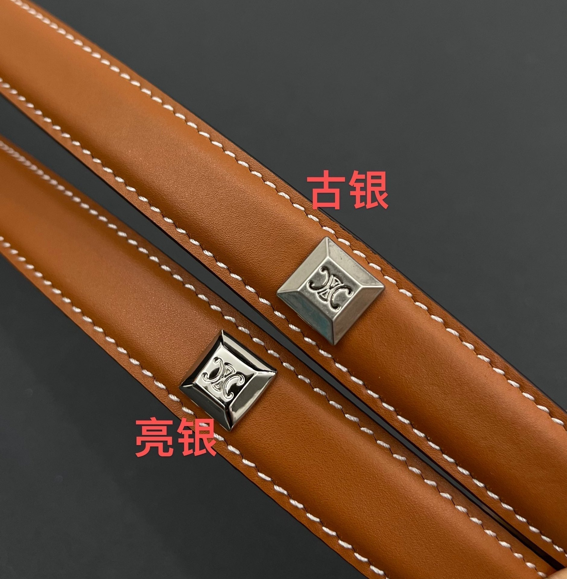 CELINE CL SMALL 18 MM TRIOMPHE BELT IN TAURILLON BRONZE BROWN LEATHER SILVER HARDWARE
