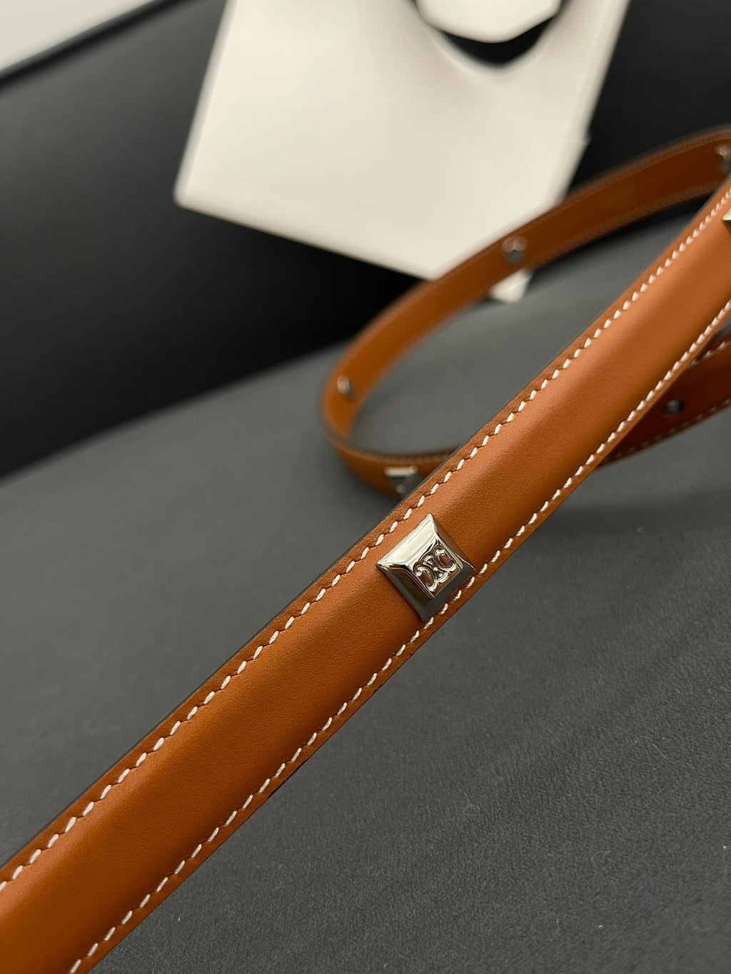 CELINE CL SMALL 18 MM TRIOMPHE BELT IN TAURILLON BRONZE BROWN LEATHER SILVER HARDWARE