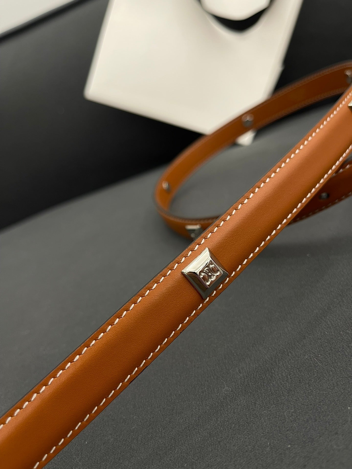 CELINE CL SMALL 18 MM TRIOMPHE BELT IN TAURILLON BRONZE BROWN LEATHER SILVER HARDWARE