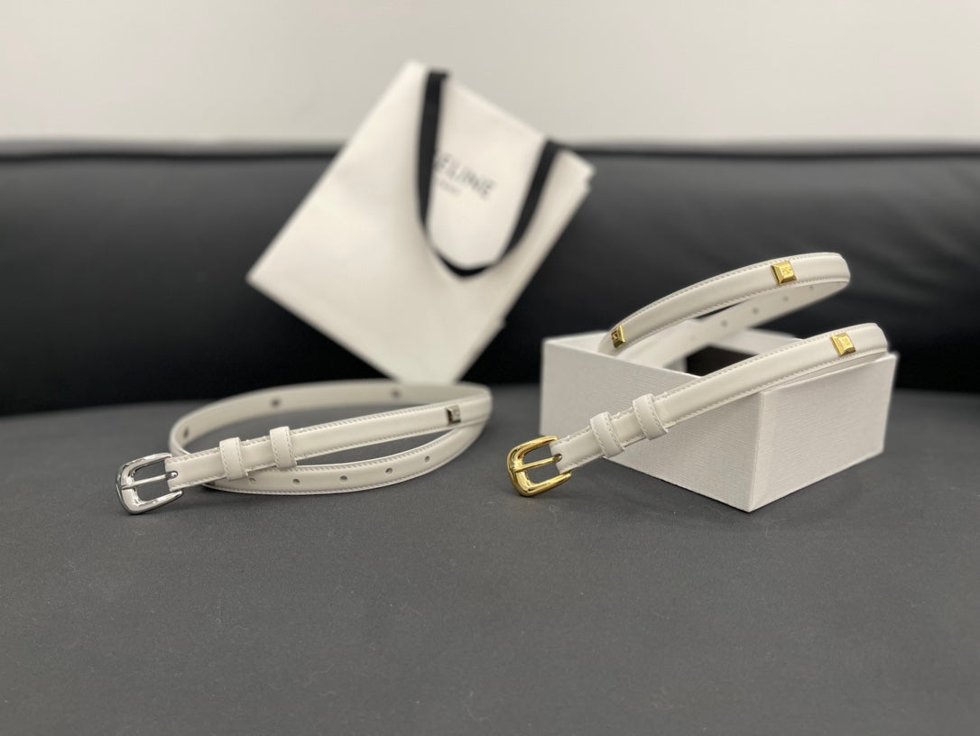 CELINE CL SMALL 18 MM TRIOMPHE BELT IN TAURILLON WHITE LEATHER SILVER HARDWARE