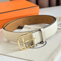 HERMES ROMAIN 35MM BELT WHITE CREAM LEATHER GOLD HARDWARE