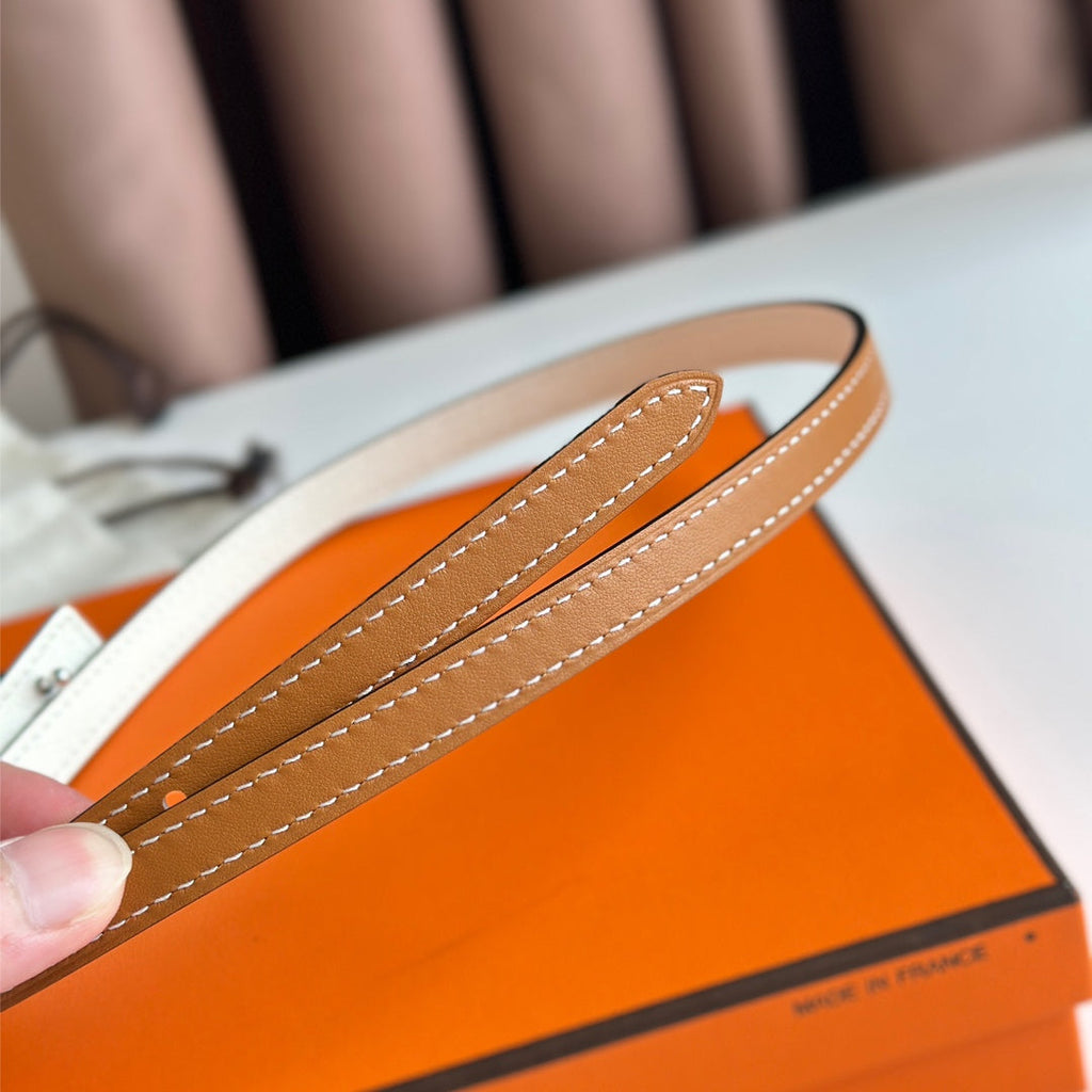 HERMES ROULIS BUCKLE & REVERSIBLE CINNAMON BROWN AND WHITE LEATHER STRAP 13MM SILVER HARDWARE