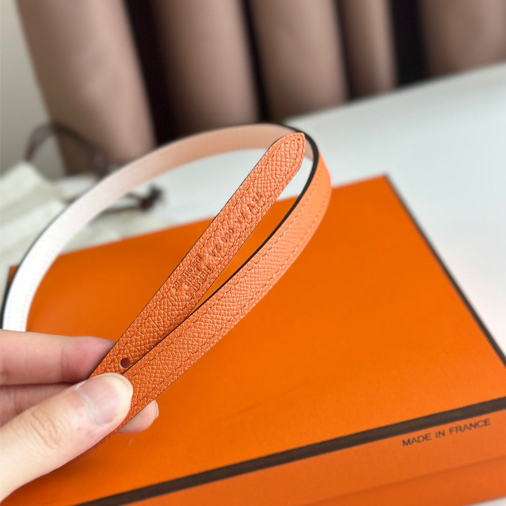 HERMES ROULIS BUCKLE & REVERSIBLE ORANGE AND WHITE LEATHER STRAP 13MM SILVER HARDWARE