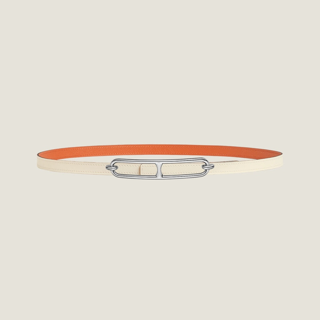 HERMES ROULIS BUCKLE & REVERSIBLE ORANGE AND WHITE LEATHER STRAP 13MM SILVER HARDWARE