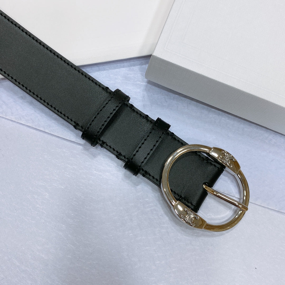 CELINE CL LARGE 35MM TWIN TRIOMPHE BELT IN BLACK CALFSKIN SILVER HARDWARE