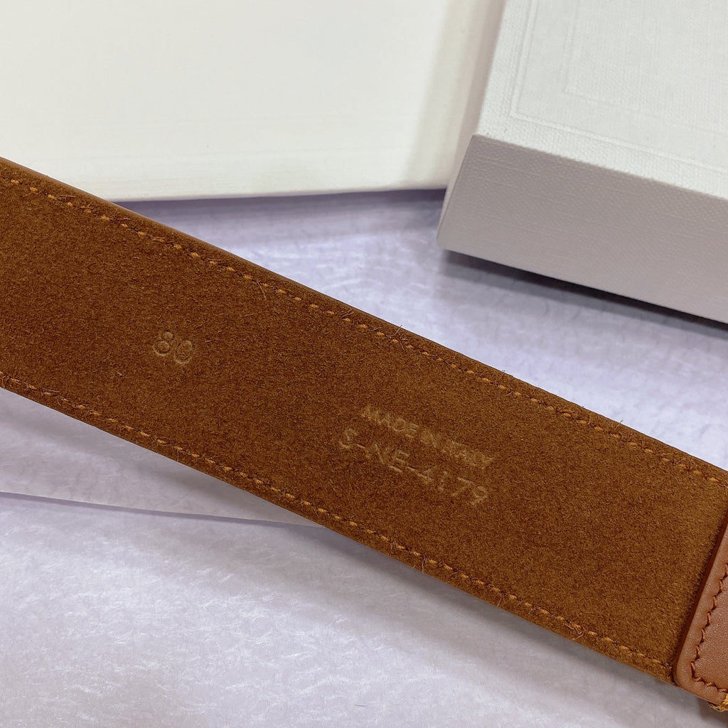 CELINE CL LARGE 35MM TWIN TRIOMPHE BELT IN BRONZE BROWN CALFSKIN SILVER HARDWARE