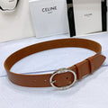 CELINE CL LARGE 35MM TWIN TRIOMPHE BELT IN BRONZE BROWN CALFSKIN SILVER HARDWARE