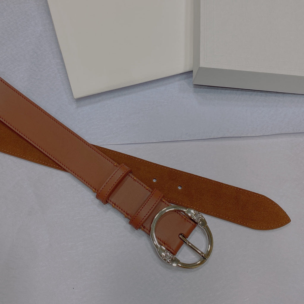 CELINE CL LARGE 35MM TWIN TRIOMPHE BELT IN BRONZE BROWN CALFSKIN SILVER HARDWARE