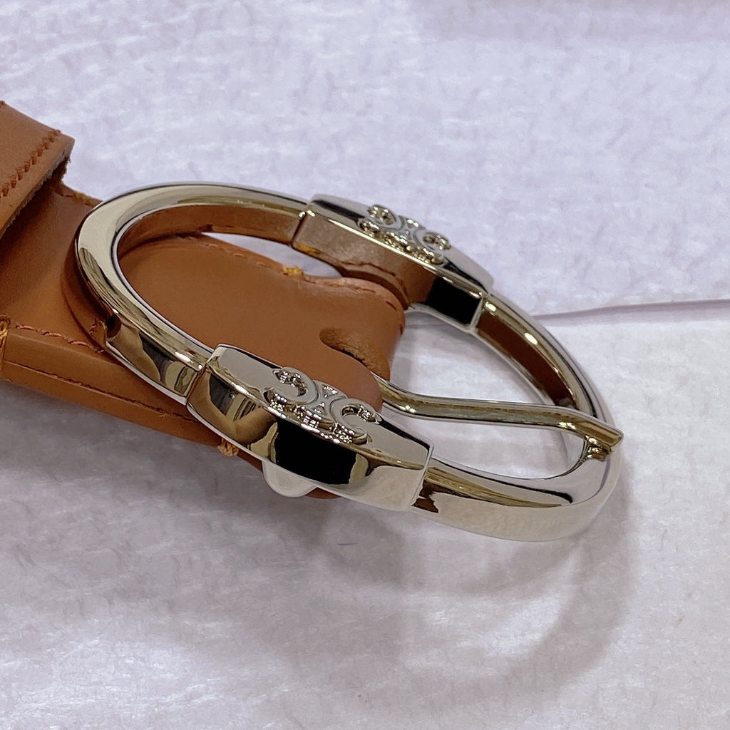 CELINE CL LARGE 35MM TWIN TRIOMPHE BELT IN BRONZE BROWN CALFSKIN SILVER HARDWARE