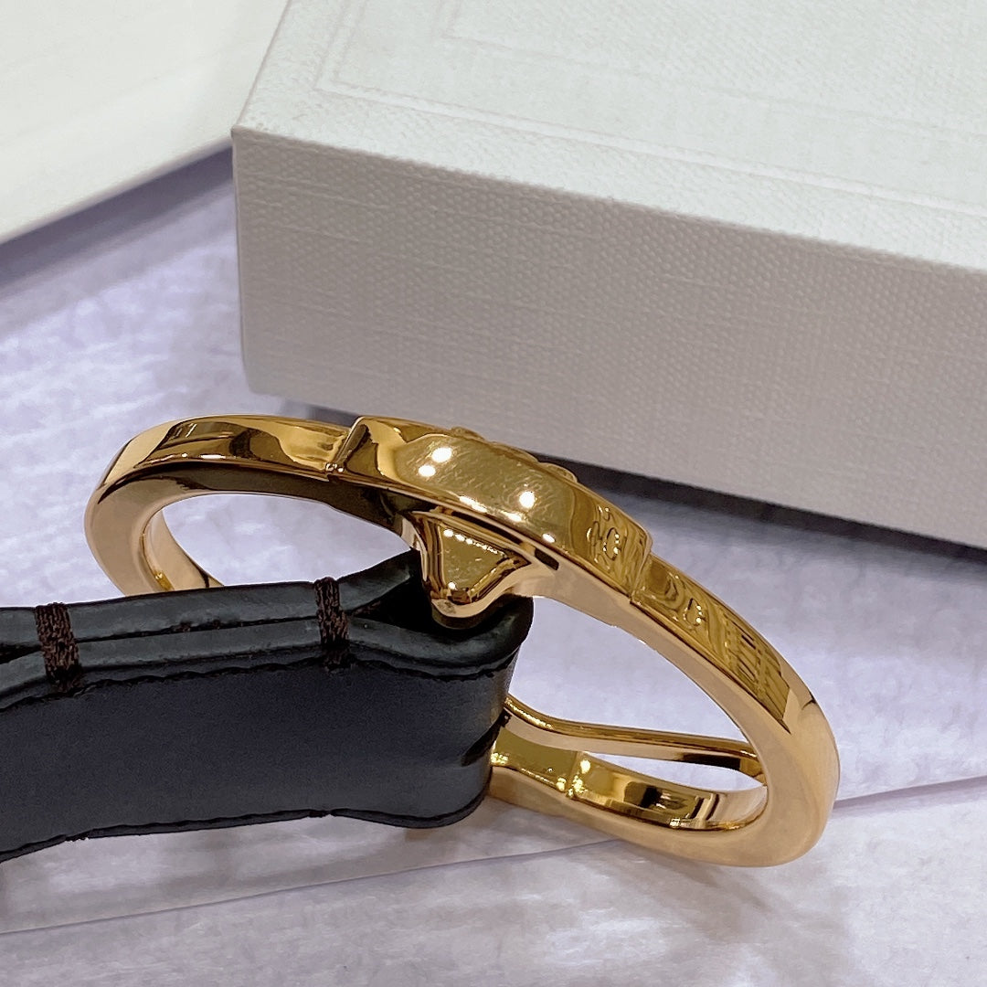 CELINE CL LARGE 35MM TWIN TRIOMPHE BELT IN BLACK AND BROWN CALFSKIN GOLD HARDWARE
