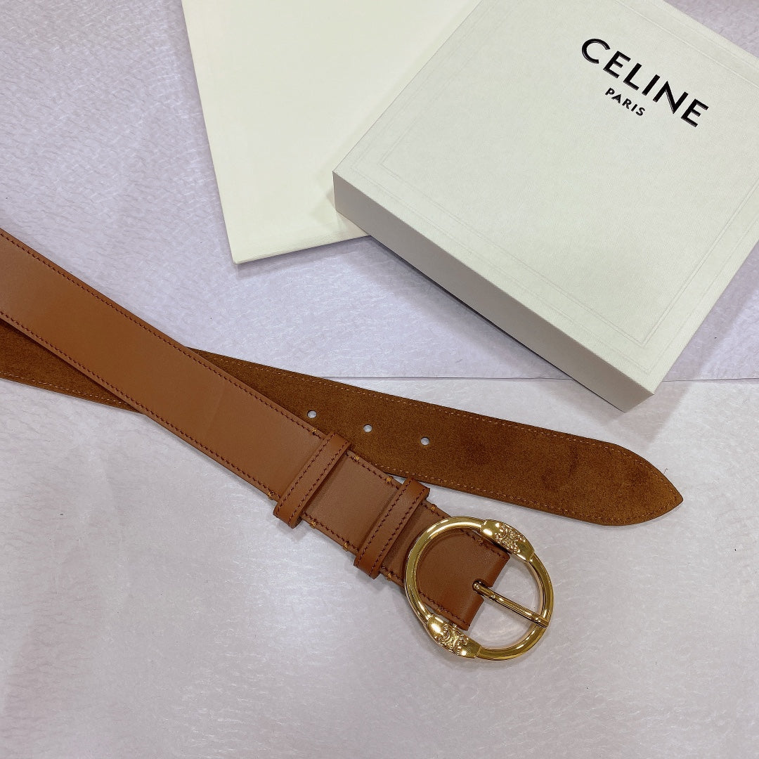 CELINE CL LARGE 35MM TWIN TRIOMPHE BELT IN BRONZE BROWN CALFSKIN GOLD HARDWARE