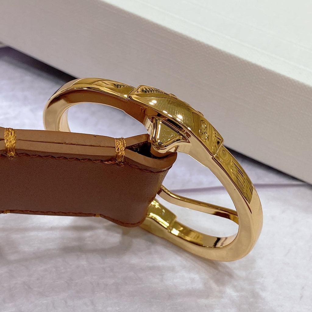 CELINE CL LARGE 35MM TWIN TRIOMPHE BELT IN BRONZE BROWN CALFSKIN GOLD HARDWARE