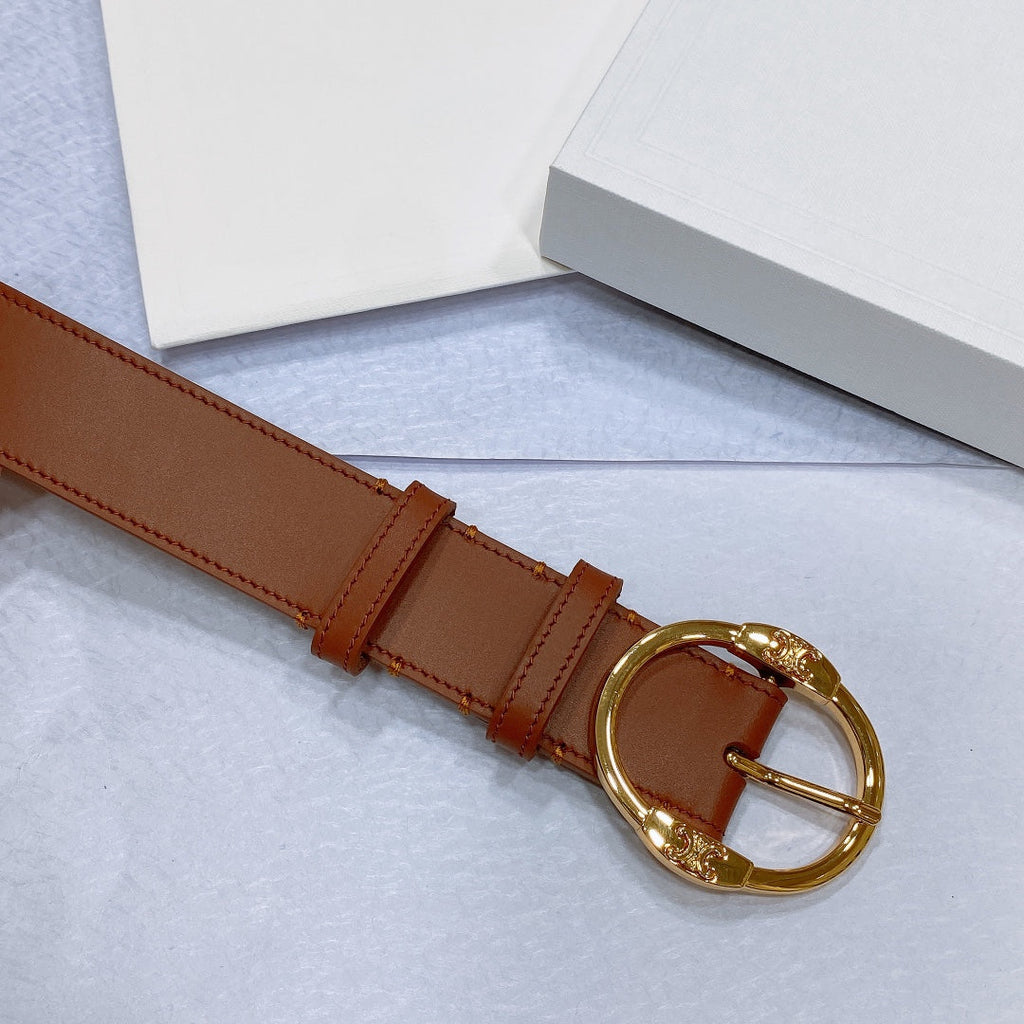 CELINE CL LARGE 35MM TWIN TRIOMPHE BELT IN BRONZE BROWN CALFSKIN GOLD HARDWARE