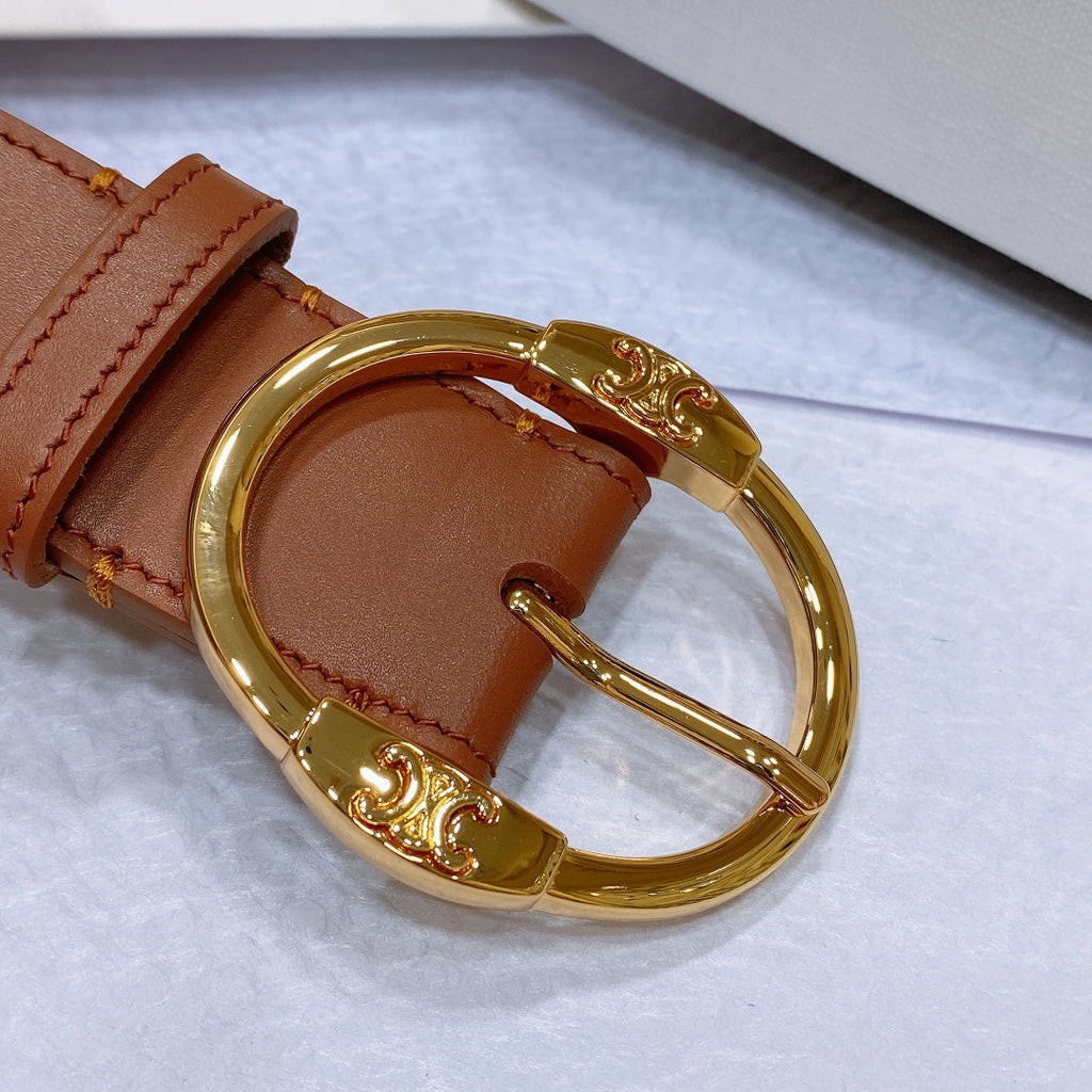 CELINE CL LARGE 35MM TWIN TRIOMPHE BELT IN BRONZE BROWN CALFSKIN GOLD HARDWARE