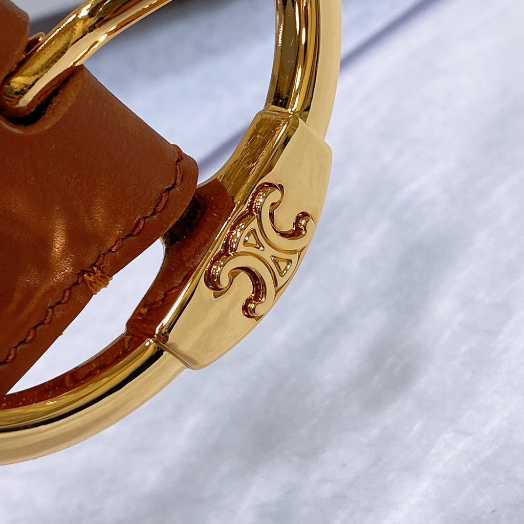 CELINE CL LARGE 35MM TWIN TRIOMPHE BELT IN BRONZE BROWN CALFSKIN GOLD HARDWARE