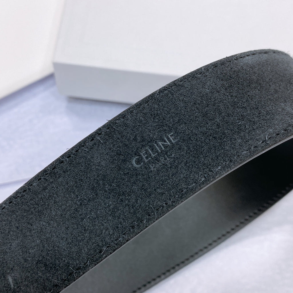 CELINE CL LARGE 35MM TWIN TRIOMPHE BELT IN BLACK CALFSKIN GOLD HARDWARE
