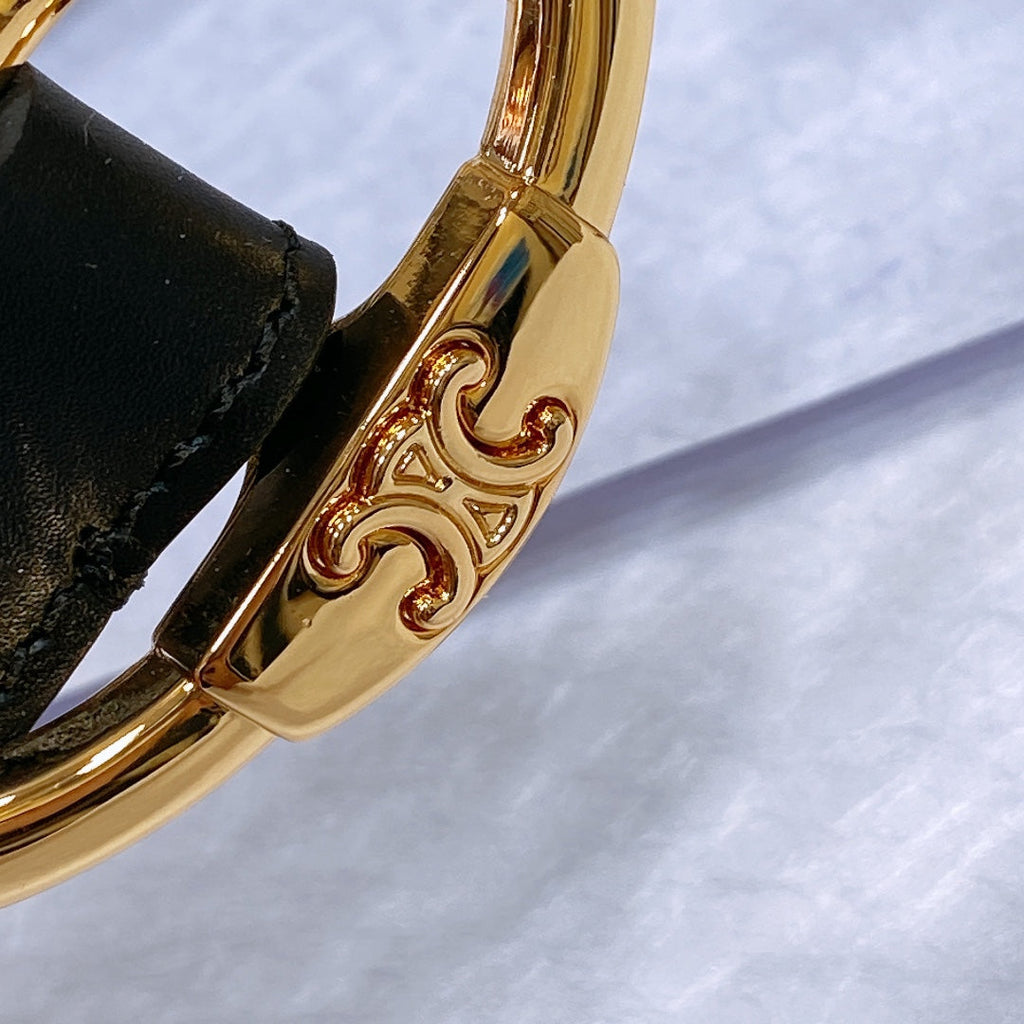 CELINE CL LARGE 35MM TWIN TRIOMPHE BELT IN BLACK CALFSKIN GOLD HARDWARE