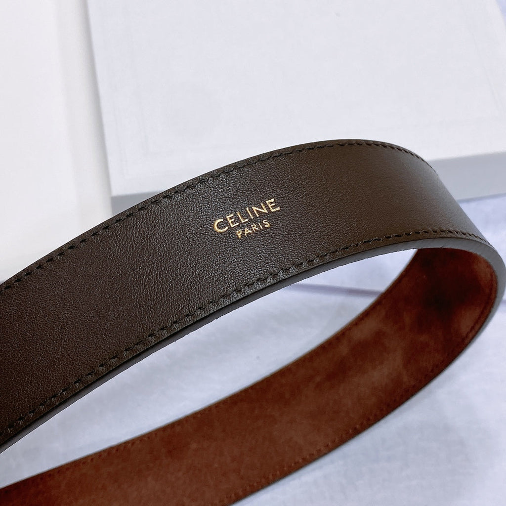 CELINE CL LARGE 35 MM BELT IN CHOCOLATE BROWN SUEDE LIGHT GOLD HARDWARE
