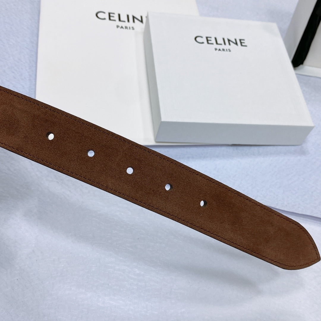 CELINE CL LARGE 35 MM BELT IN CHOCOLATE BROWN SUEDE LIGHT GOLD HARDWARE