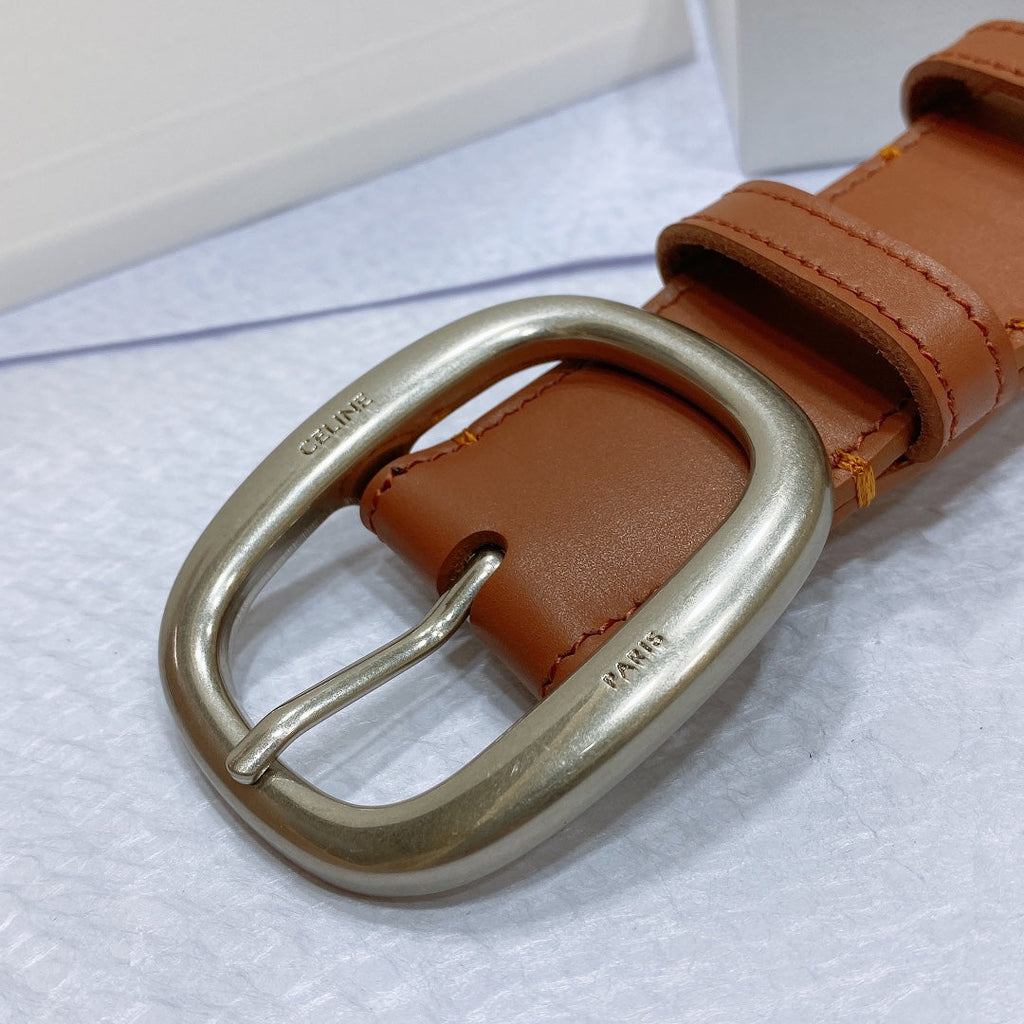 CELINE CL LARGE 35 MM BELT IN BRONZE BROWN CALFSKIN LIGHT GOLD HARDWARE