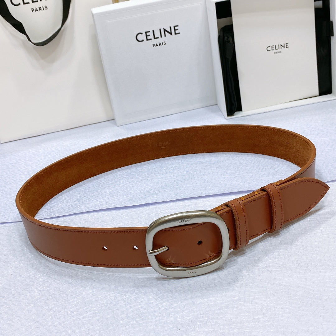 CELINE CL LARGE 35 MM BELT IN BRONZE BROWN CALFSKIN LIGHT GOLD HARDWARE