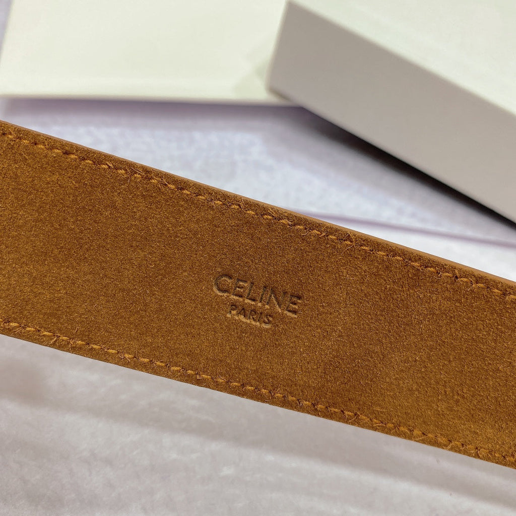 CELINE CL LARGE 35 MM BELT IN BRONZE BROWN CALFSKIN LIGHT GOLD HARDWARE