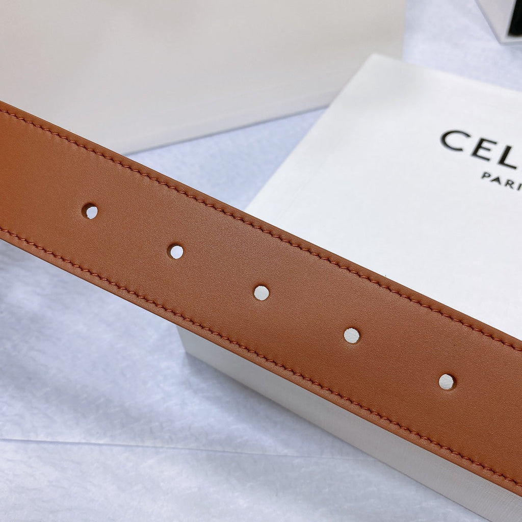 CELINE CL LARGE 35 MM BELT IN BRONZE BROWN CALFSKIN LIGHT GOLD HARDWARE