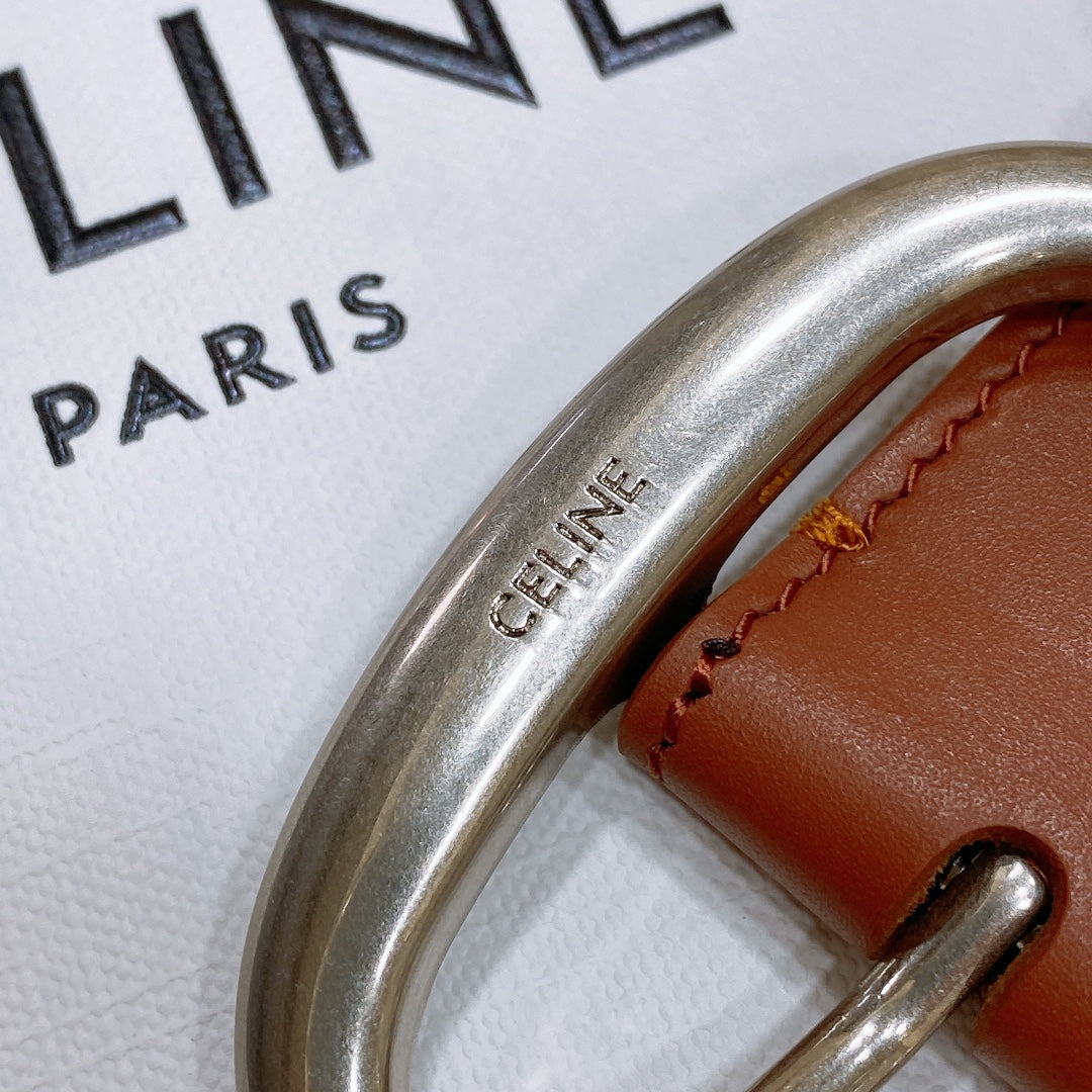 CELINE CL LARGE 35 MM BELT IN BRONZE BROWN CALFSKIN LIGHT GOLD HARDWARE