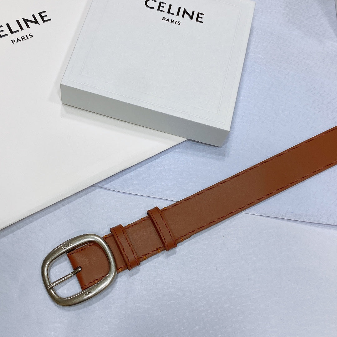 CELINE CL LARGE 35 MM BELT IN BRONZE BROWN CALFSKIN LIGHT GOLD HARDWARE