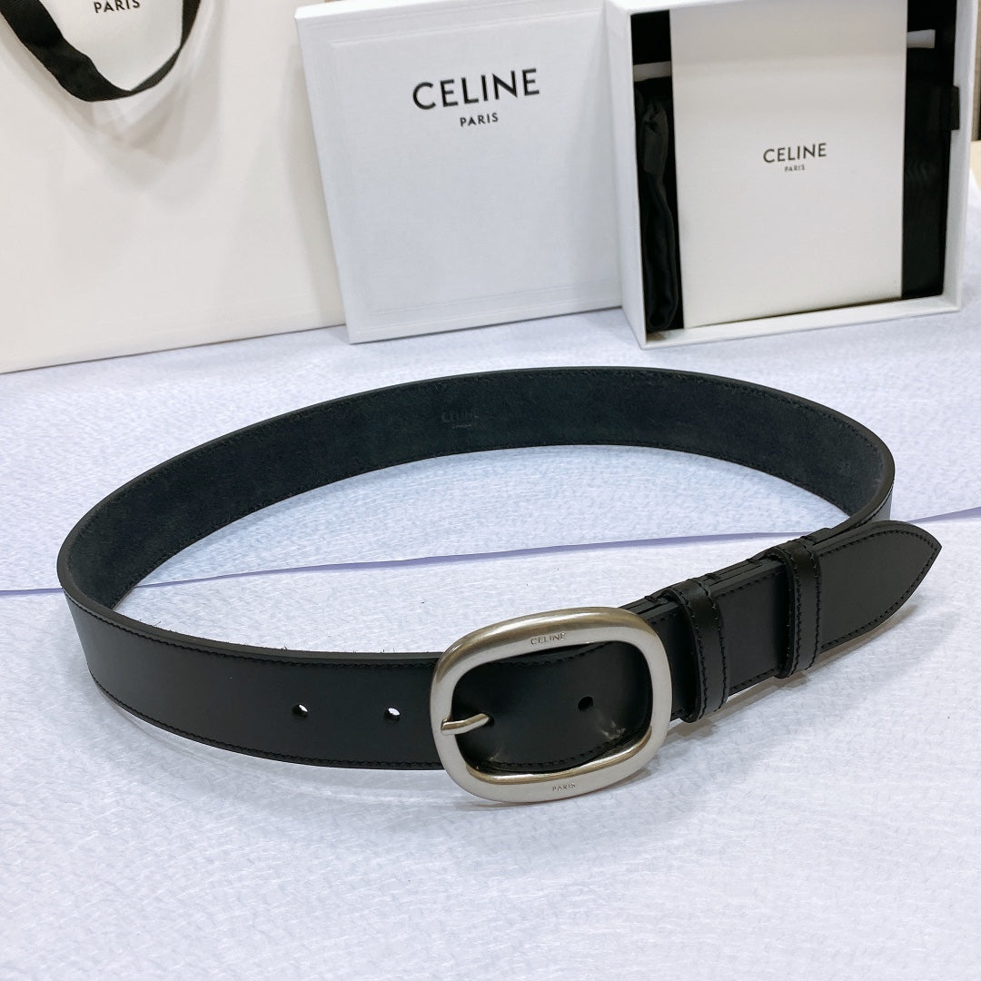 CELINE CL LARGE 35 MM BELT IN BLACK CALFSKIN LIGHT GOLD HARDWARE