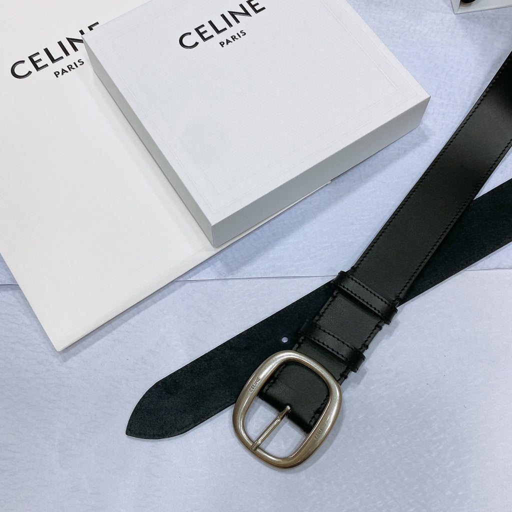 CELINE CL LARGE 35 MM BELT IN BLACK CALFSKIN LIGHT GOLD HARDWARE