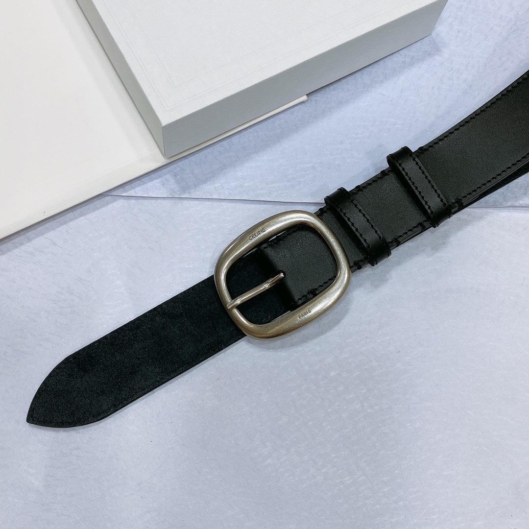 CELINE CL LARGE 35 MM BELT IN BLACK CALFSKIN LIGHT GOLD HARDWARE