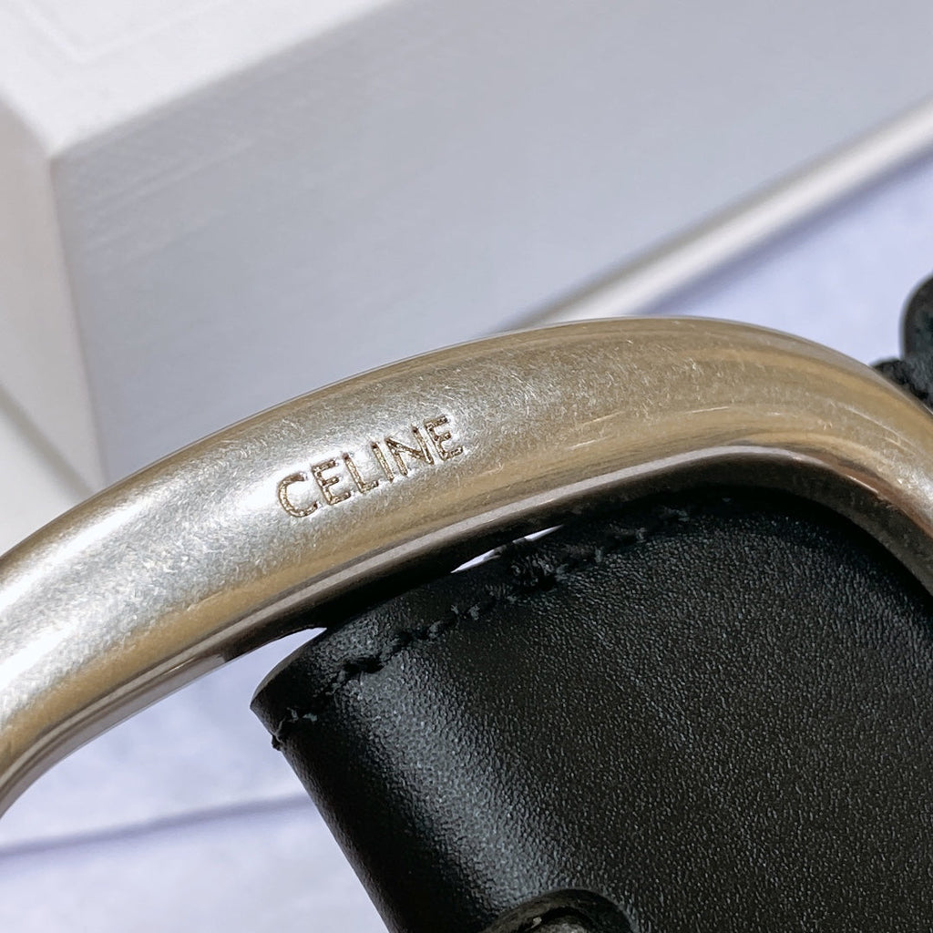 CELINE CL LARGE 35 MM BELT IN BLACK CALFSKIN LIGHT GOLD HARDWARE