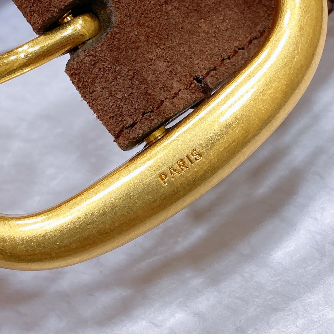 CELINE CL LARGE 35 MM BELT IN CHOCOLATE BROWN SUEDE GOLD HARDWARE