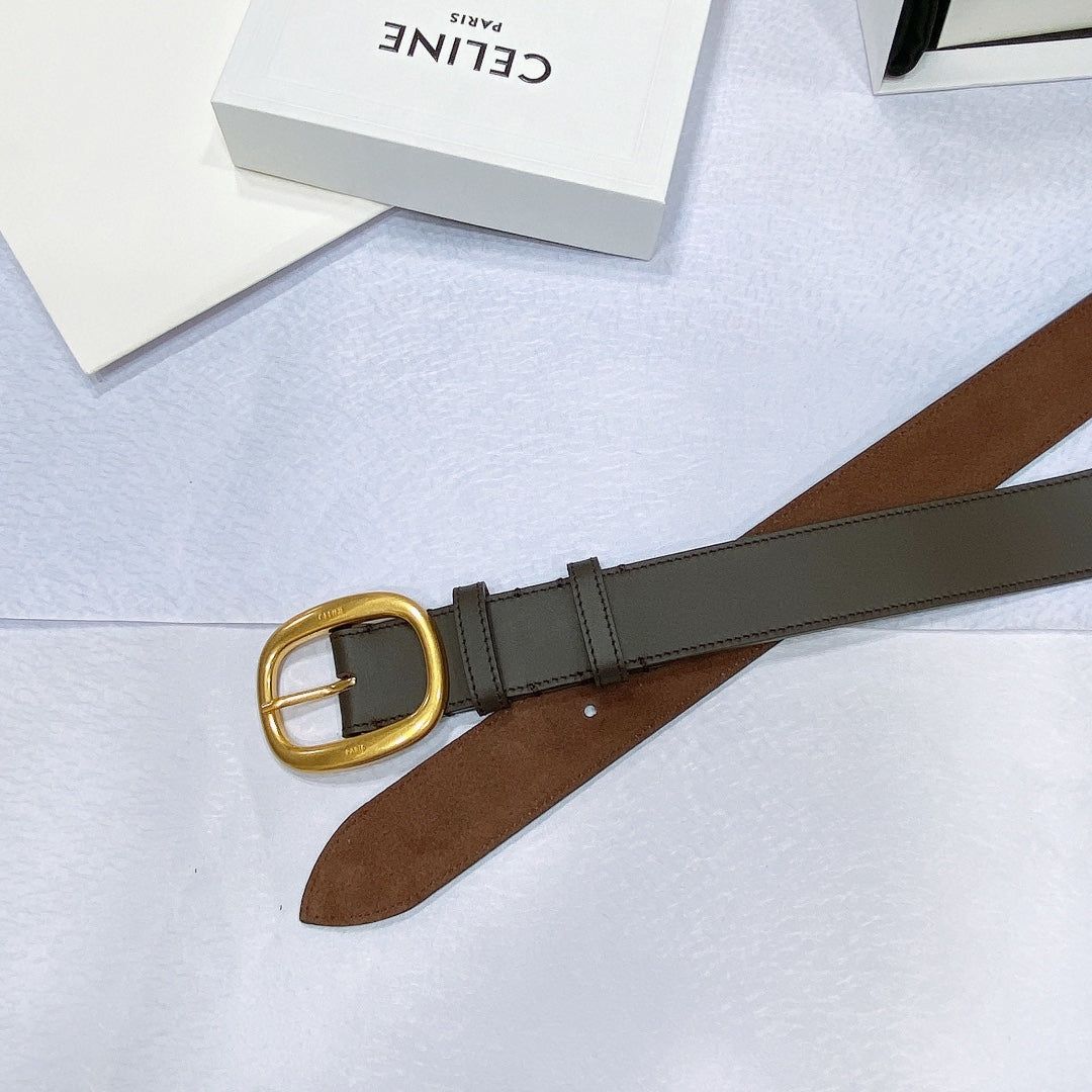 CELINE CL LARGE 35 MM BELT IN BLACK AND BROWN CALFSKIN GOLD HARDWARE