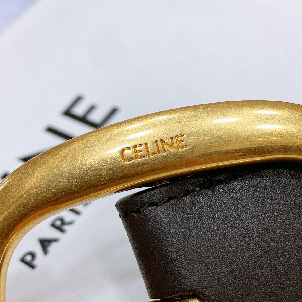 CELINE CL LARGE 35 MM BELT IN BLACK AND BROWN CALFSKIN GOLD HARDWARE