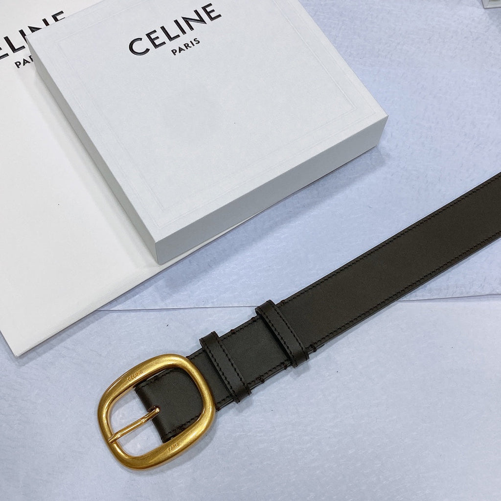CELINE CL LARGE 35 MM BELT IN BLACK AND BROWN CALFSKIN GOLD HARDWARE