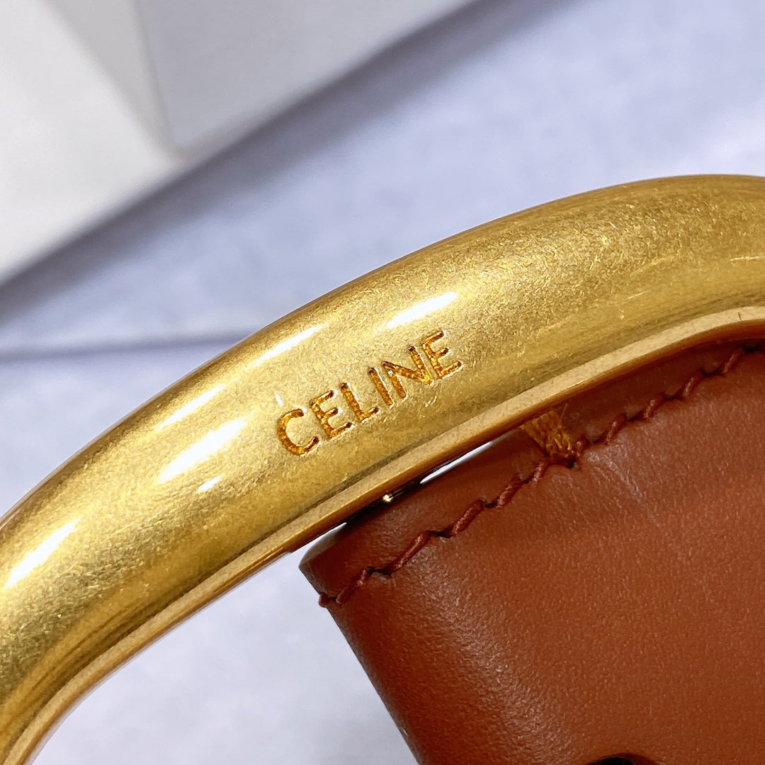 CELINE CL LARGE 35 MM BELT IN BRONZE BROWN CALFSKIN GOLD HARDWARE