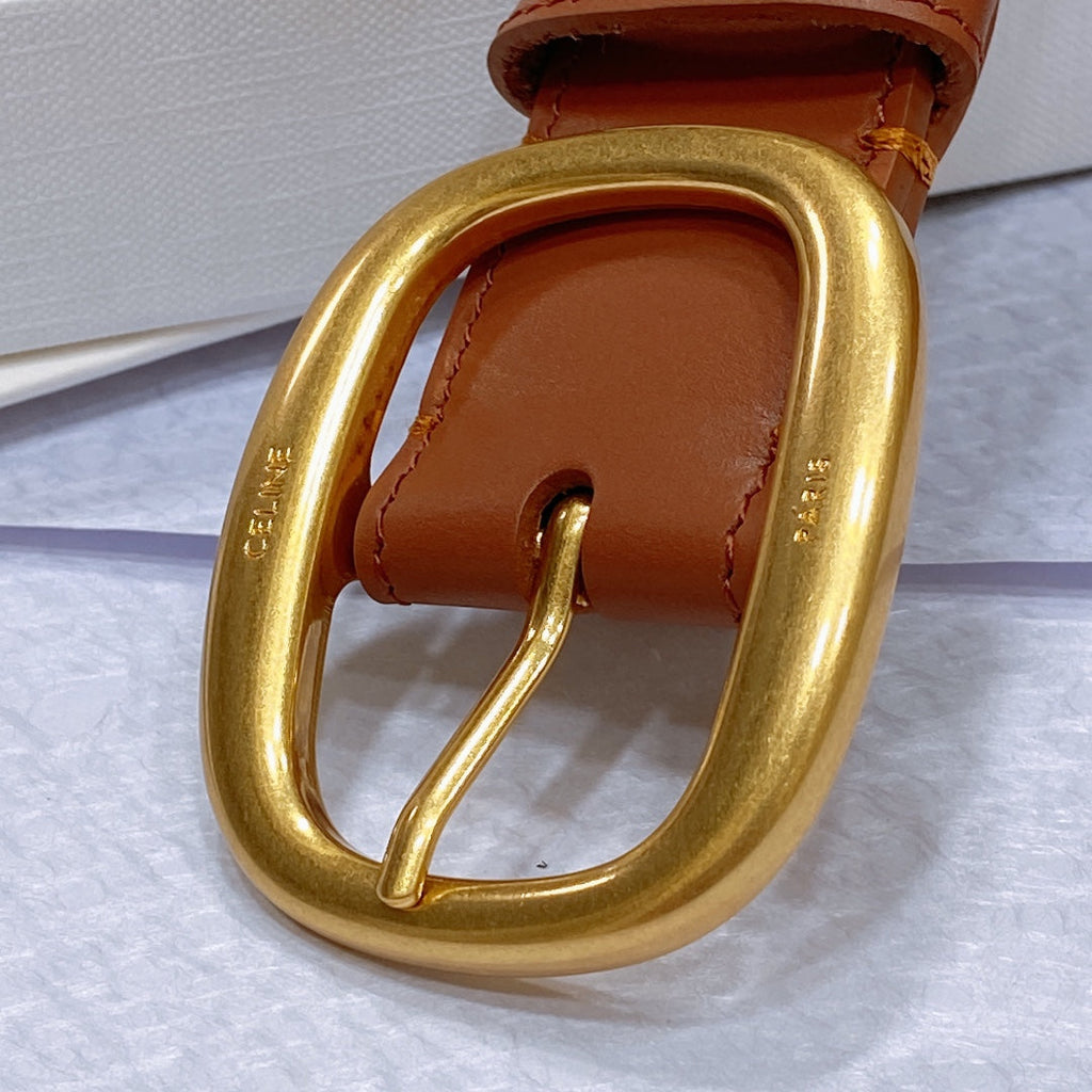 CELINE CL LARGE 35 MM BELT IN BRONZE BROWN CALFSKIN GOLD HARDWARE