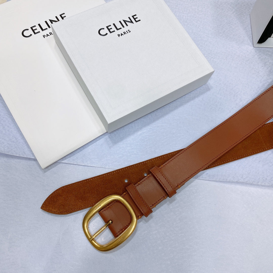 CELINE CL LARGE 35 MM BELT IN BRONZE BROWN CALFSKIN GOLD HARDWARE