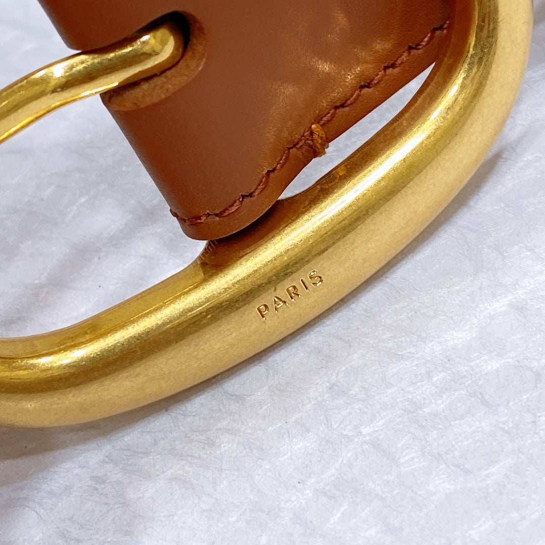 CELINE CL LARGE 35 MM BELT IN BRONZE BROWN CALFSKIN GOLD HARDWARE