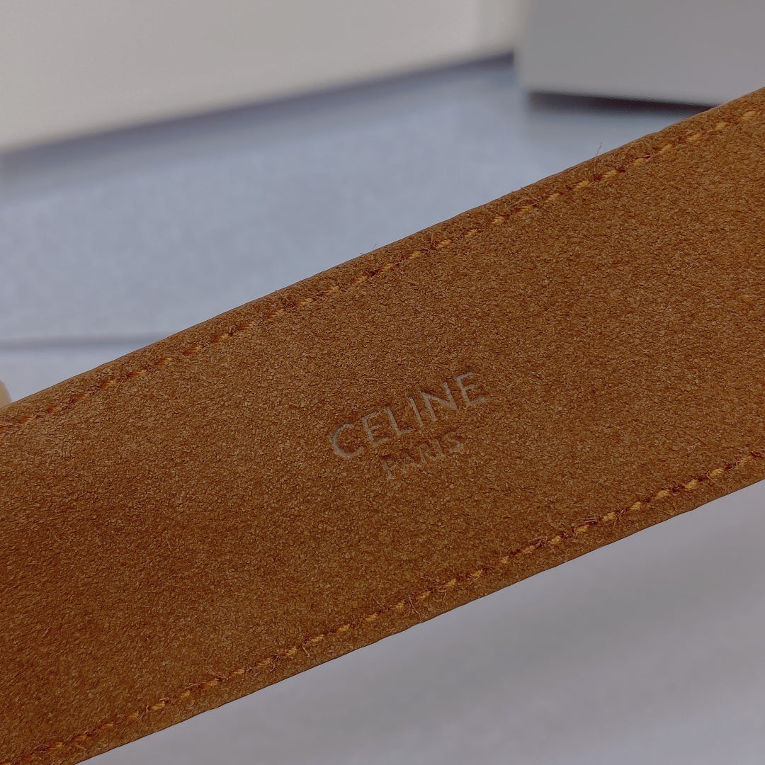 CELINE CL LARGE 35 MM BELT IN BRONZE BROWN CALFSKIN GOLD HARDWARE