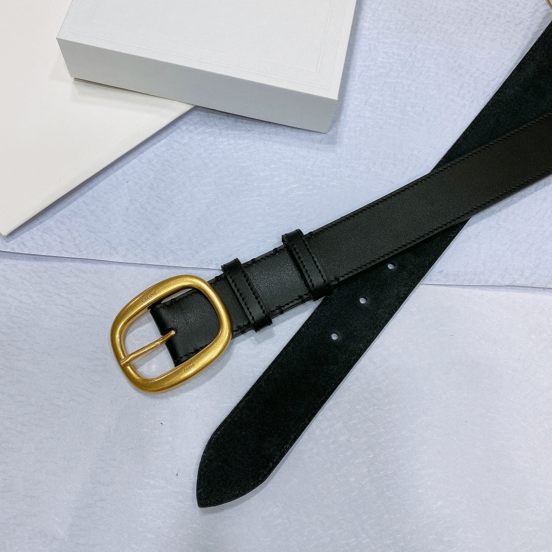 CELINE CL LARGE 35 MM BELT IN BLACK CALFSKIN GOLD HARDWARE