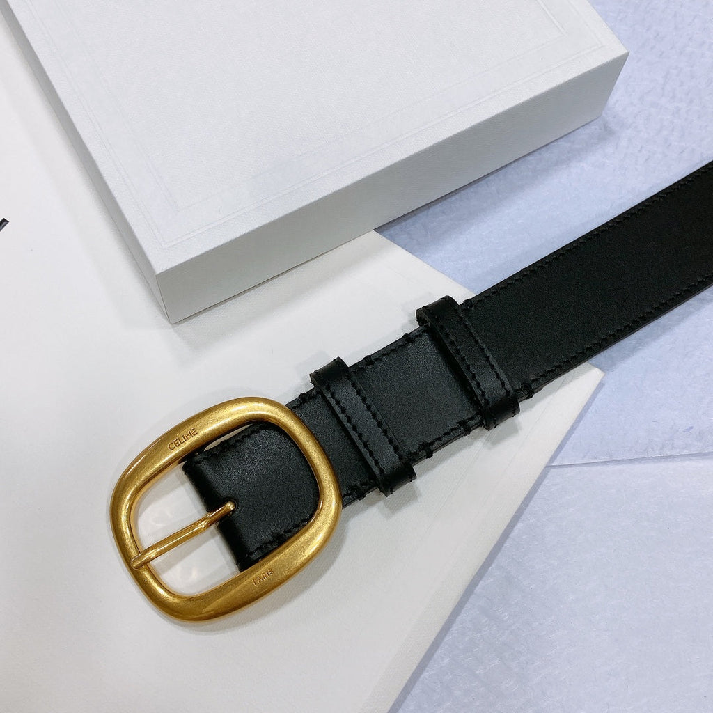 CELINE CL LARGE 35 MM BELT IN BLACK CALFSKIN GOLD HARDWARE