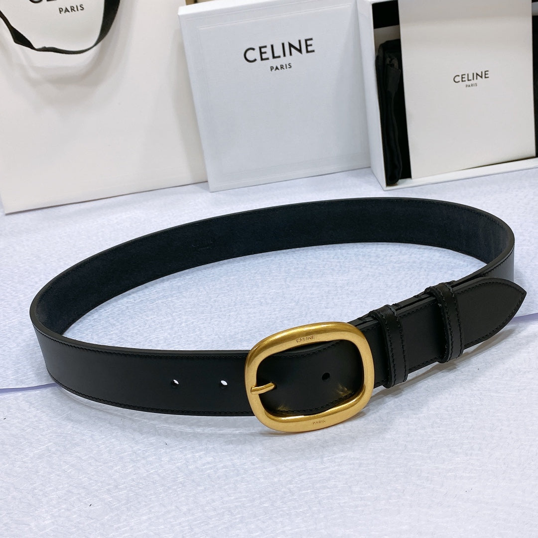 CELINE CL LARGE 35 MM BELT IN BLACK CALFSKIN GOLD HARDWARE